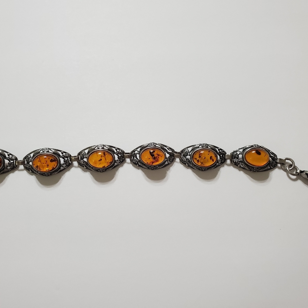 Art.Deco Nouveau.925 Baltic Amber 6 cabochon brace